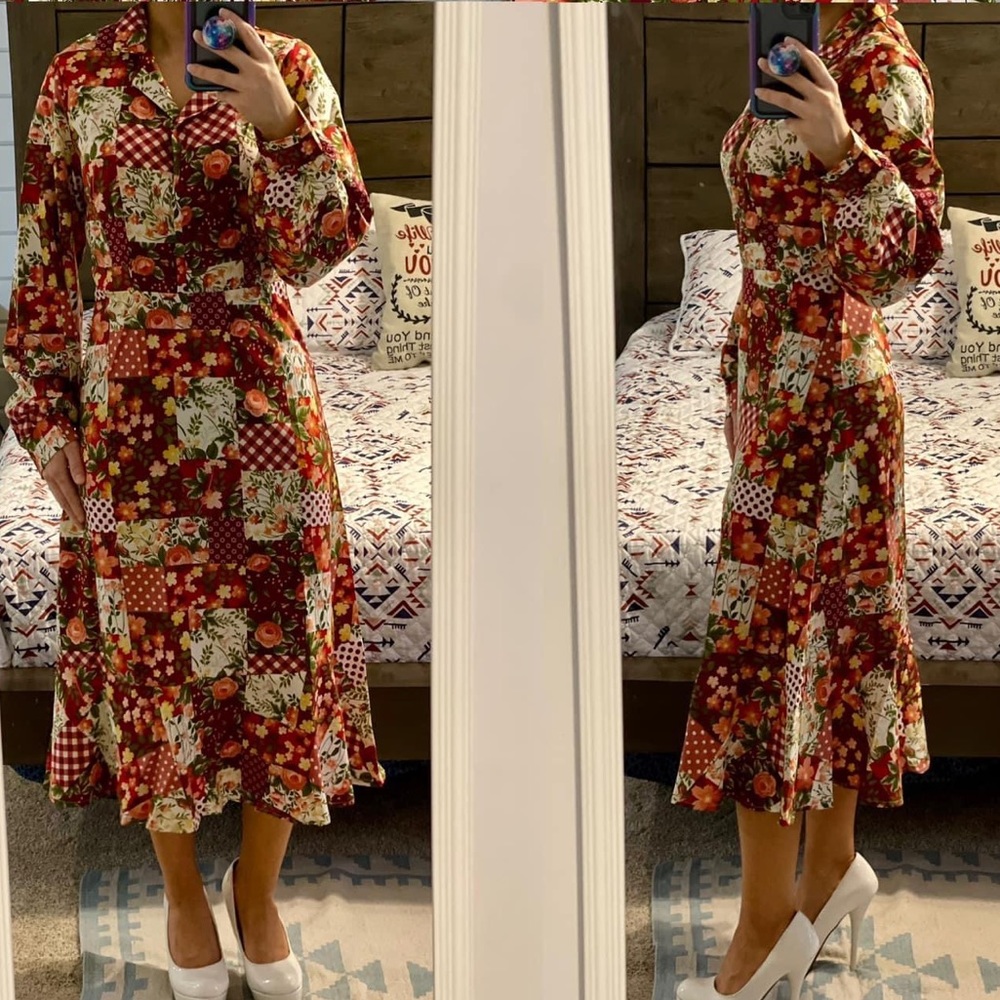 Floral print patchwork dress.